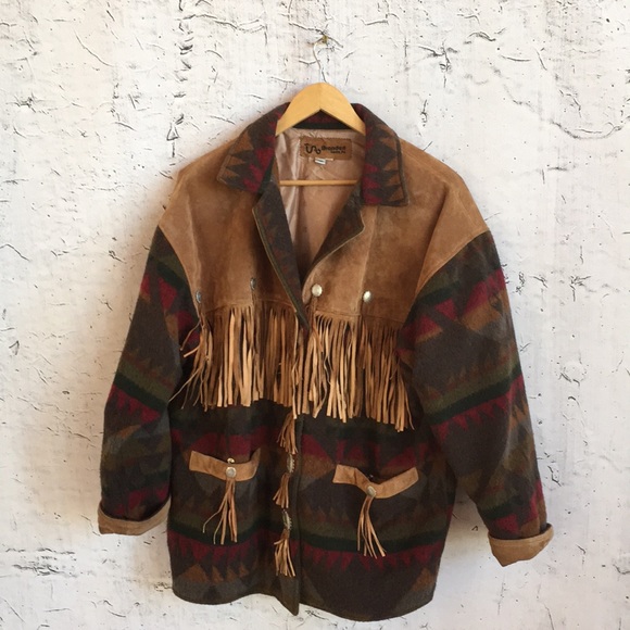 BONDED SANTA FE Jackets & Blazers - BRANDED SANTA FE LEATHER FRINGE SOUTHWEST JACKET M